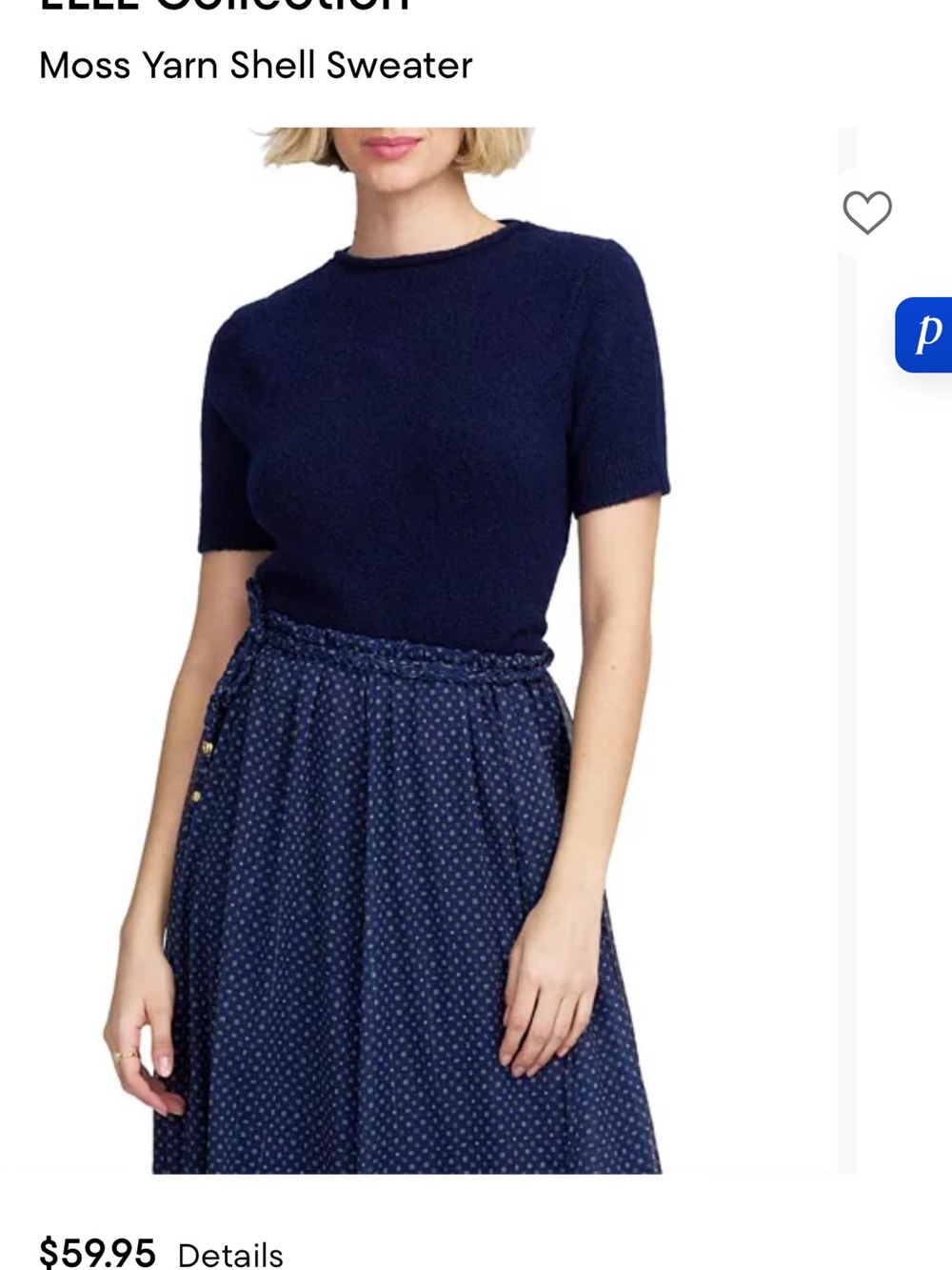 Elle Navy Moss Yarn Navy Knit Tshirt Sweater Top
